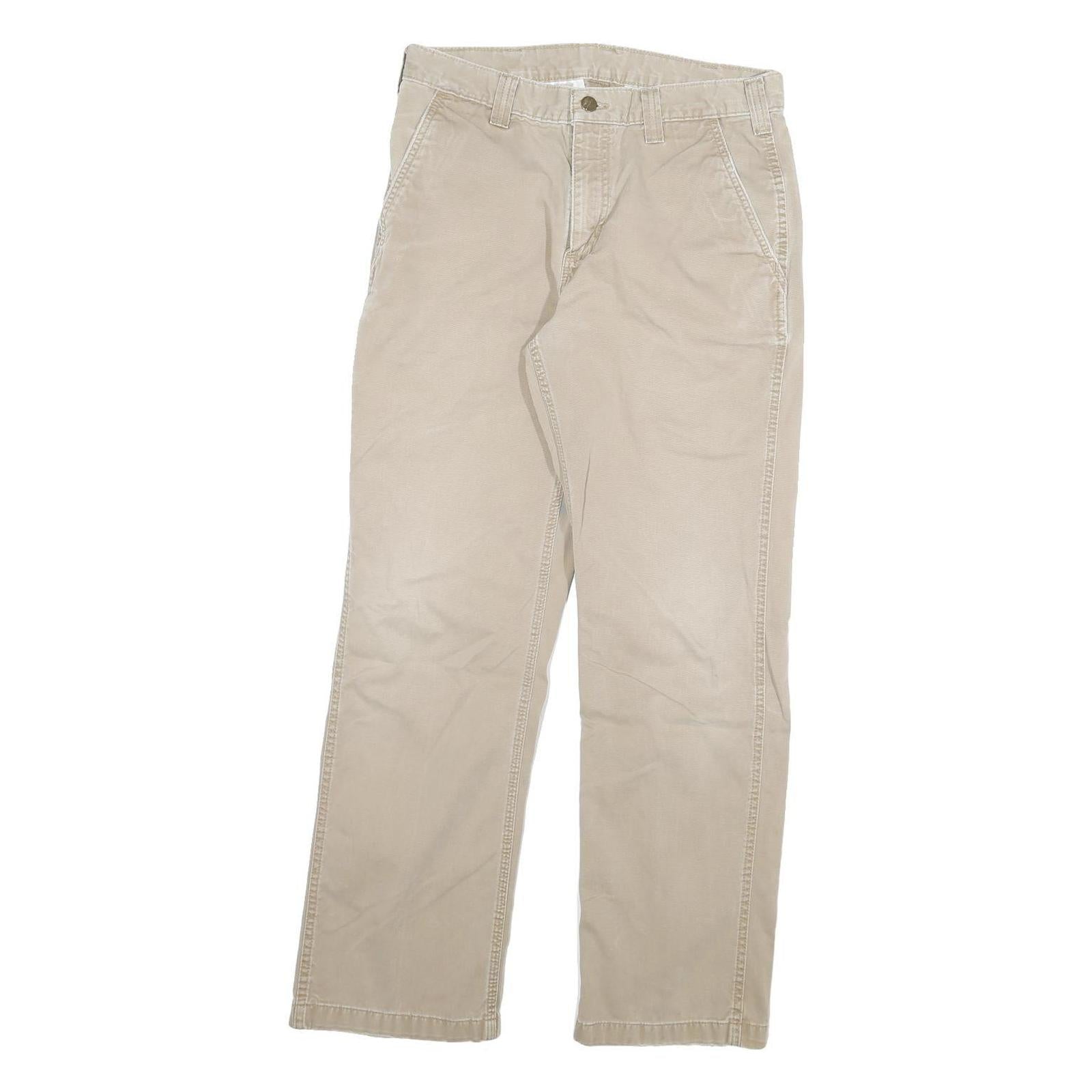 CARHARTT Mens Relaxed Beige Cotton Blend Trousers W32 L29 Workwear Zip Closure