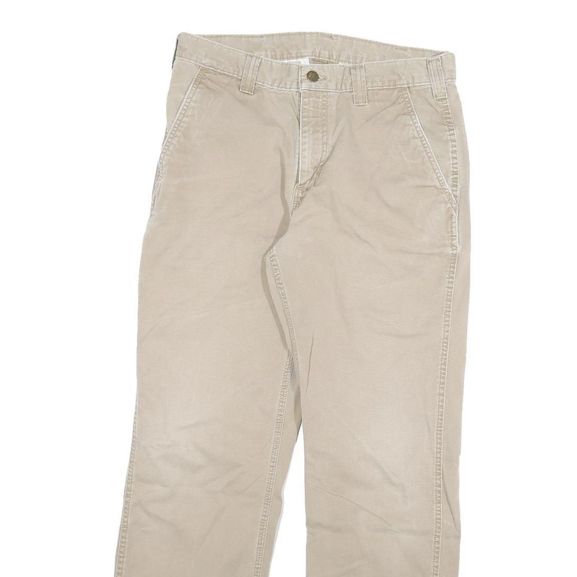 CARHARTT Mens Relaxed Beige Cotton Blend Trousers W32 L29 Workwear Zip Closure