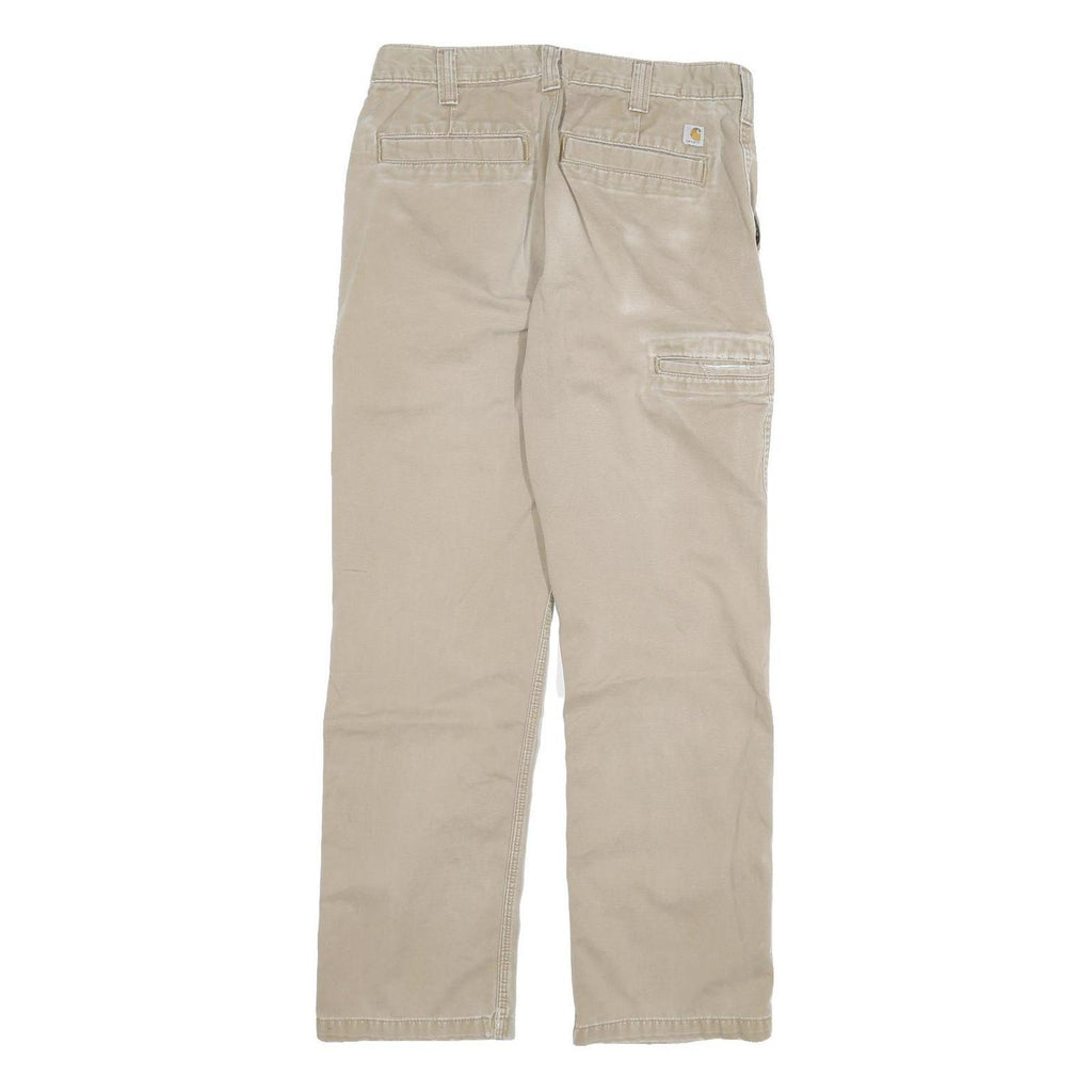 CARHARTT Mens Relaxed Beige Cotton Blend Trousers W32 L29 Workwear Zip Closure
