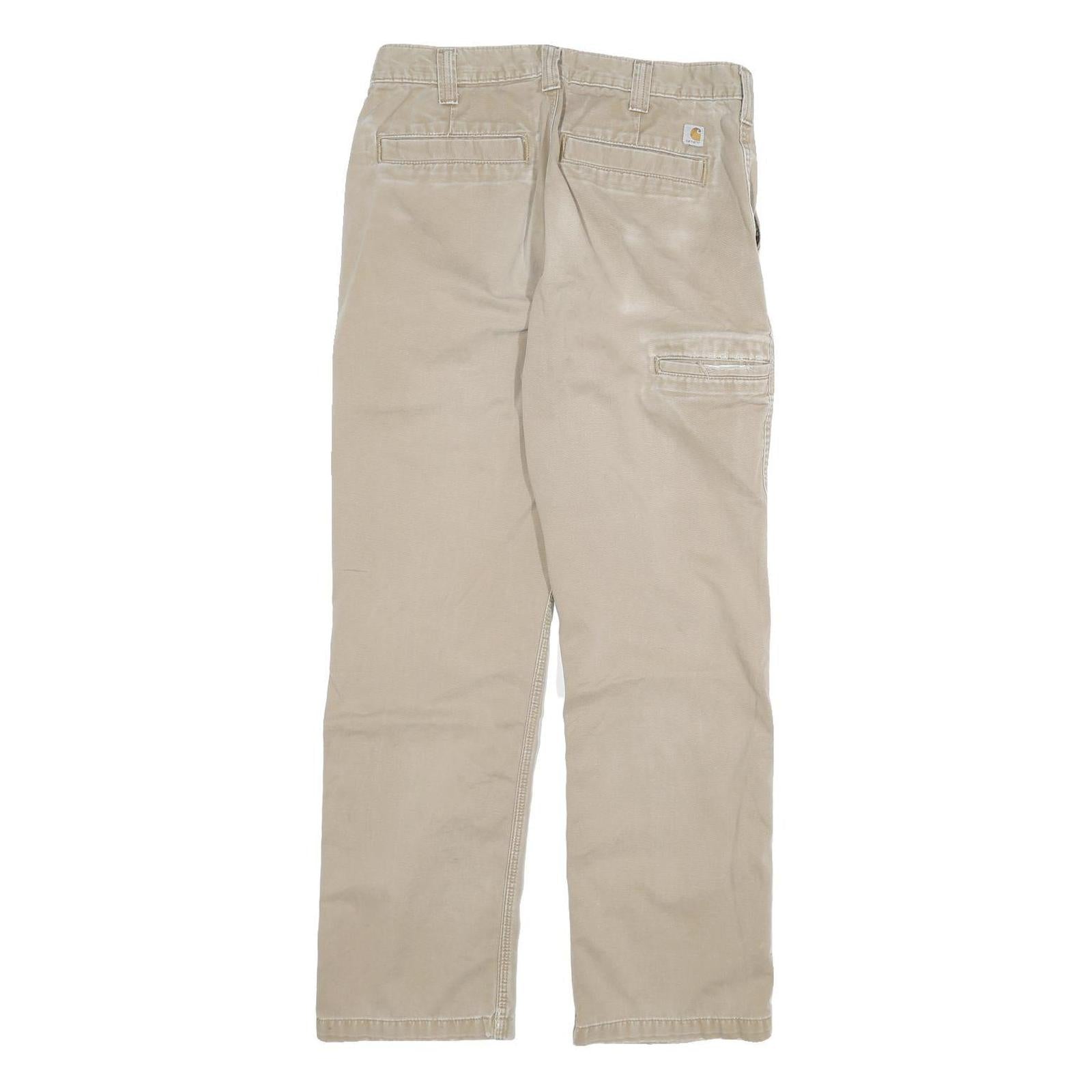 CARHARTT Mens Relaxed Beige Cotton Blend Trousers W32 L29 Workwear Zip Closure