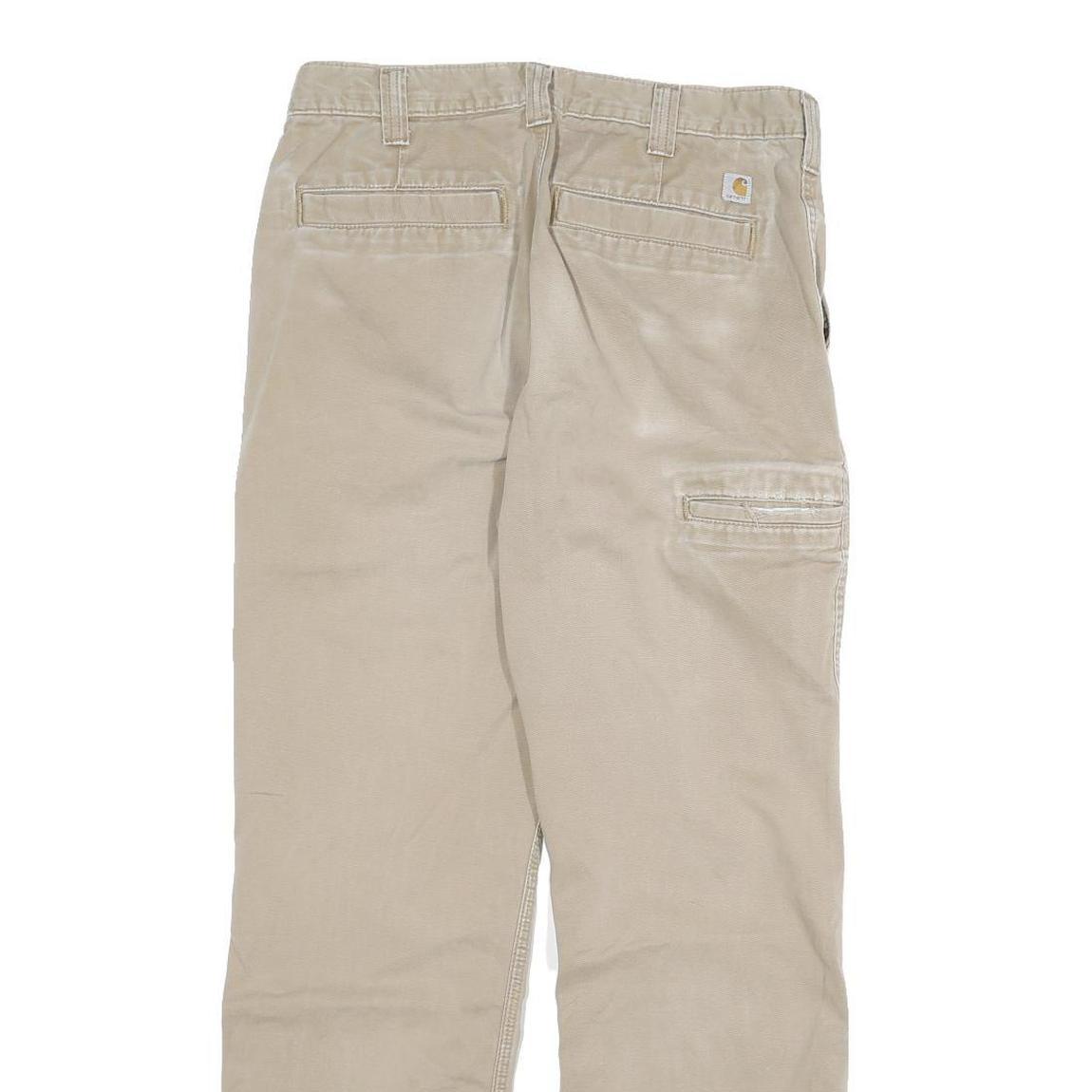 CARHARTT Mens Relaxed Beige Cotton Blend Trousers W32 L29 Workwear Zip Closure