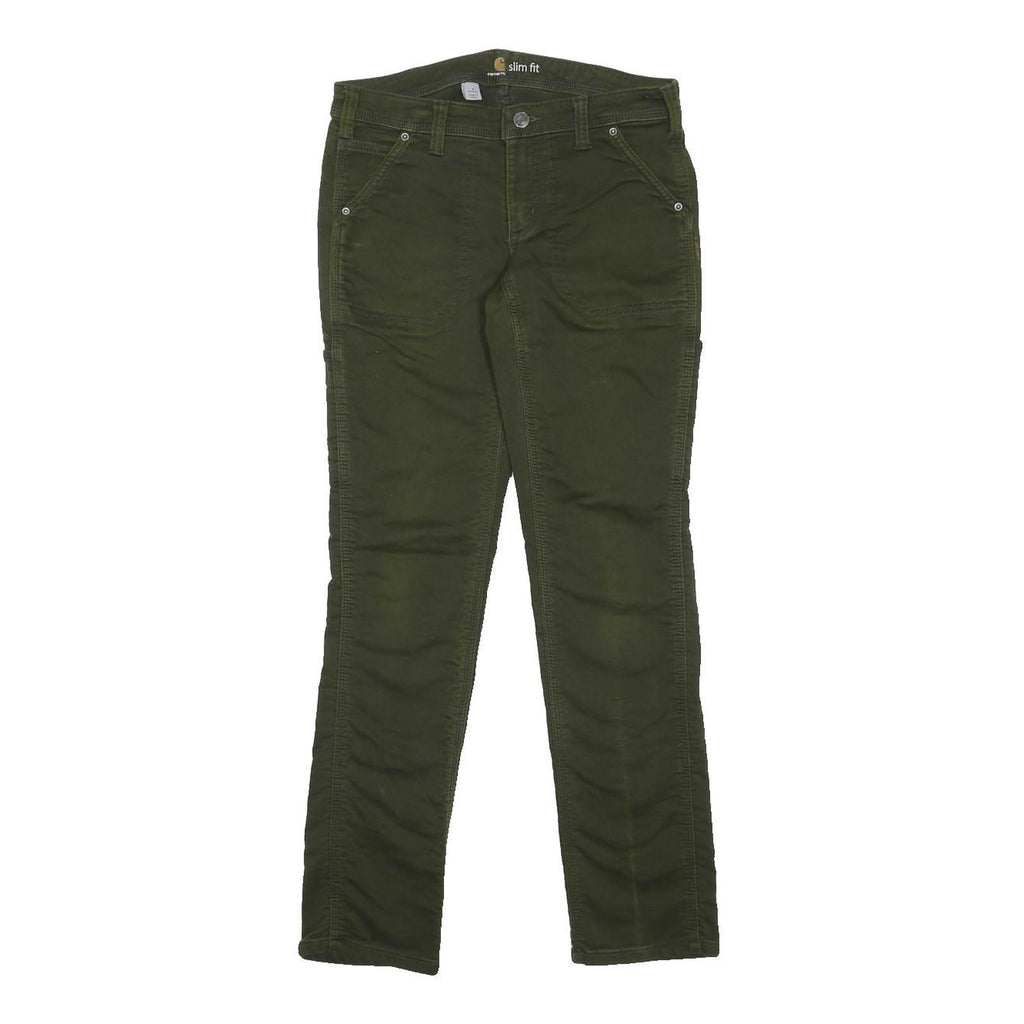 CARHARTT Womens Cotton Blend Green Slim Fit Skinny Trousers W30 L30 Zip Closure