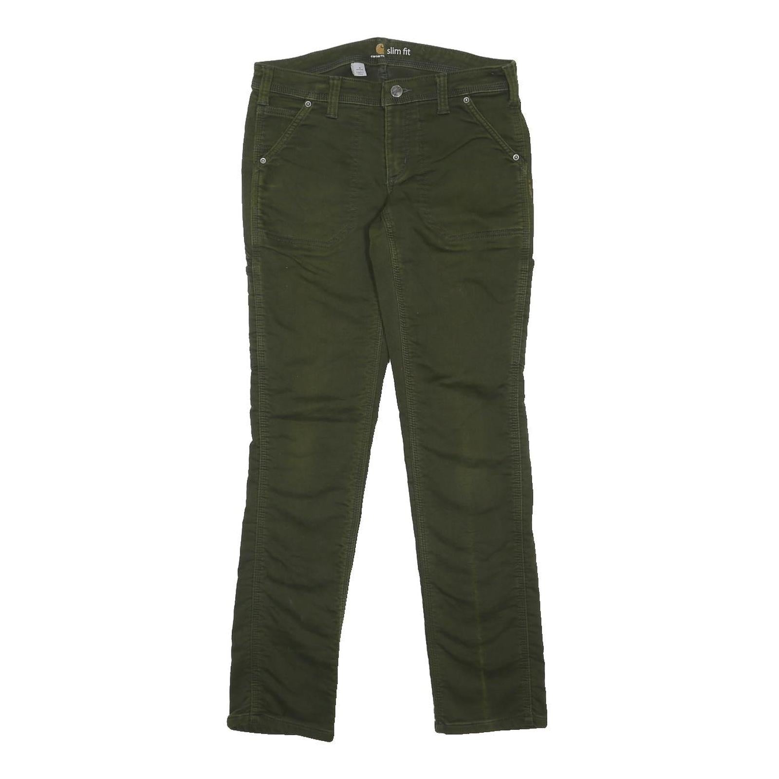CARHARTT Womens Cotton Blend Green Slim Fit Skinny Trousers W30 L30 Zip Closure