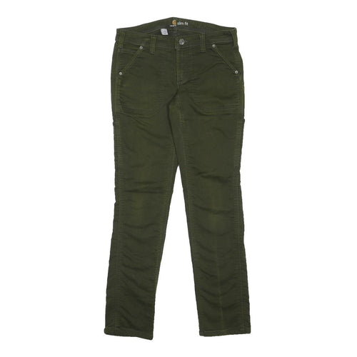 CARHARTT Womens Cotton Blend Green Slim Fit Skinny Trousers W30 L30 Zip Closure