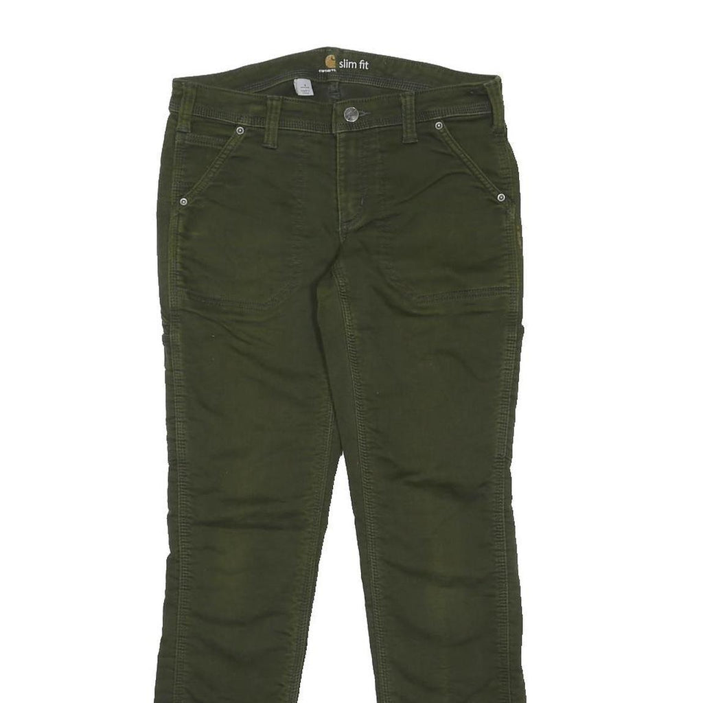 CARHARTT Womens Cotton Blend Green Slim Fit Skinny Trousers W30 L30 Zip Closure