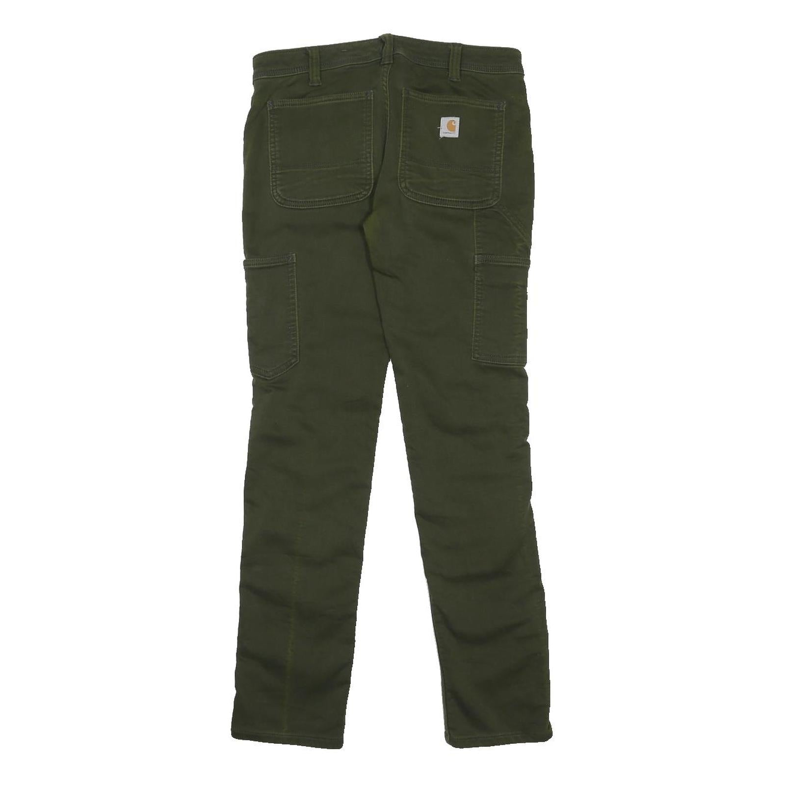 CARHARTT Womens Cotton Blend Green Slim Fit Skinny Trousers W30 L30 Zip Closure