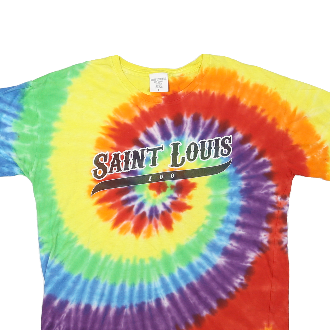 COMFY RESORTWEAR Mens Yellow & Green Tie Dye Graphic T-Shirt L Short Sleeve Crew