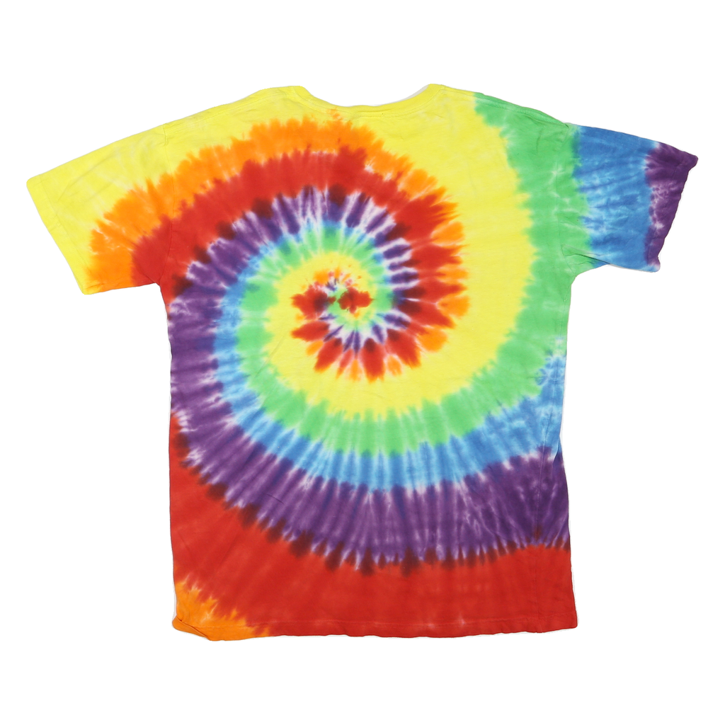 COMFY RESORTWEAR Mens Yellow & Green Tie Dye Graphic T-Shirt L Short Sleeve Crew