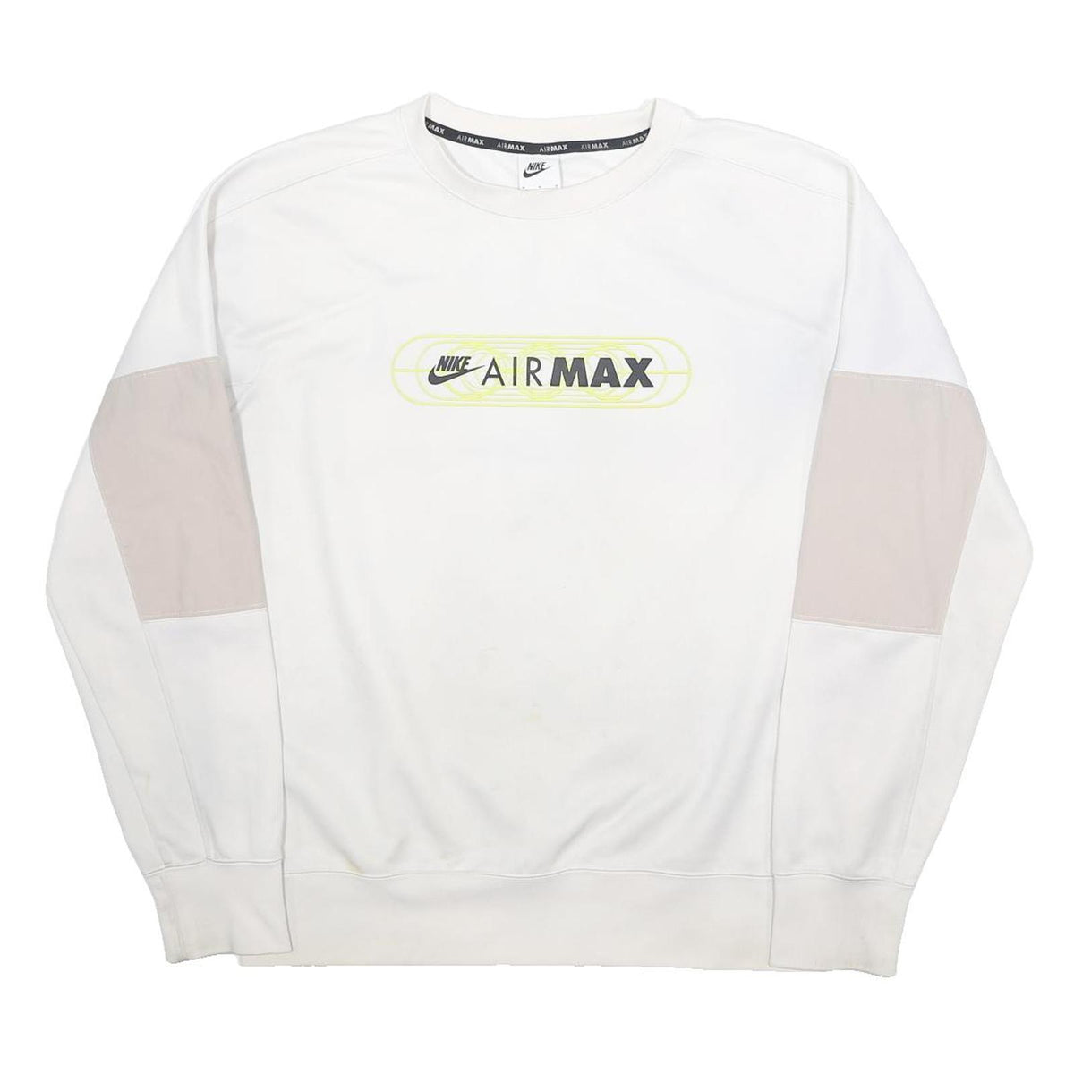 NIKE Mens White & Beige Air Max Crew Neck M Sweatshirt Lightweight Cotton Blend
