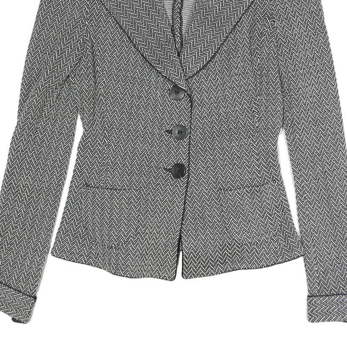 ARMANI COLLEZIONI Womens Black Jacket M Cotton Blend Herringbone Button Closure
