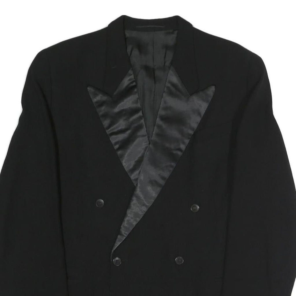 Mens Black Satin Lapel Button Jacket L Polyester Blend Classic Stylish