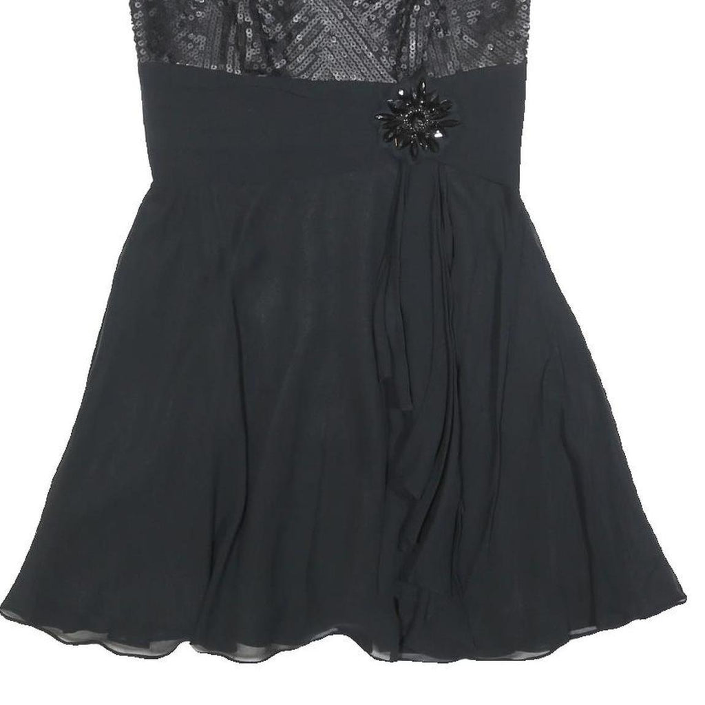 BCBGMAXAZRIA Womens Black Silk Sequined Mini Dress S Evening Party