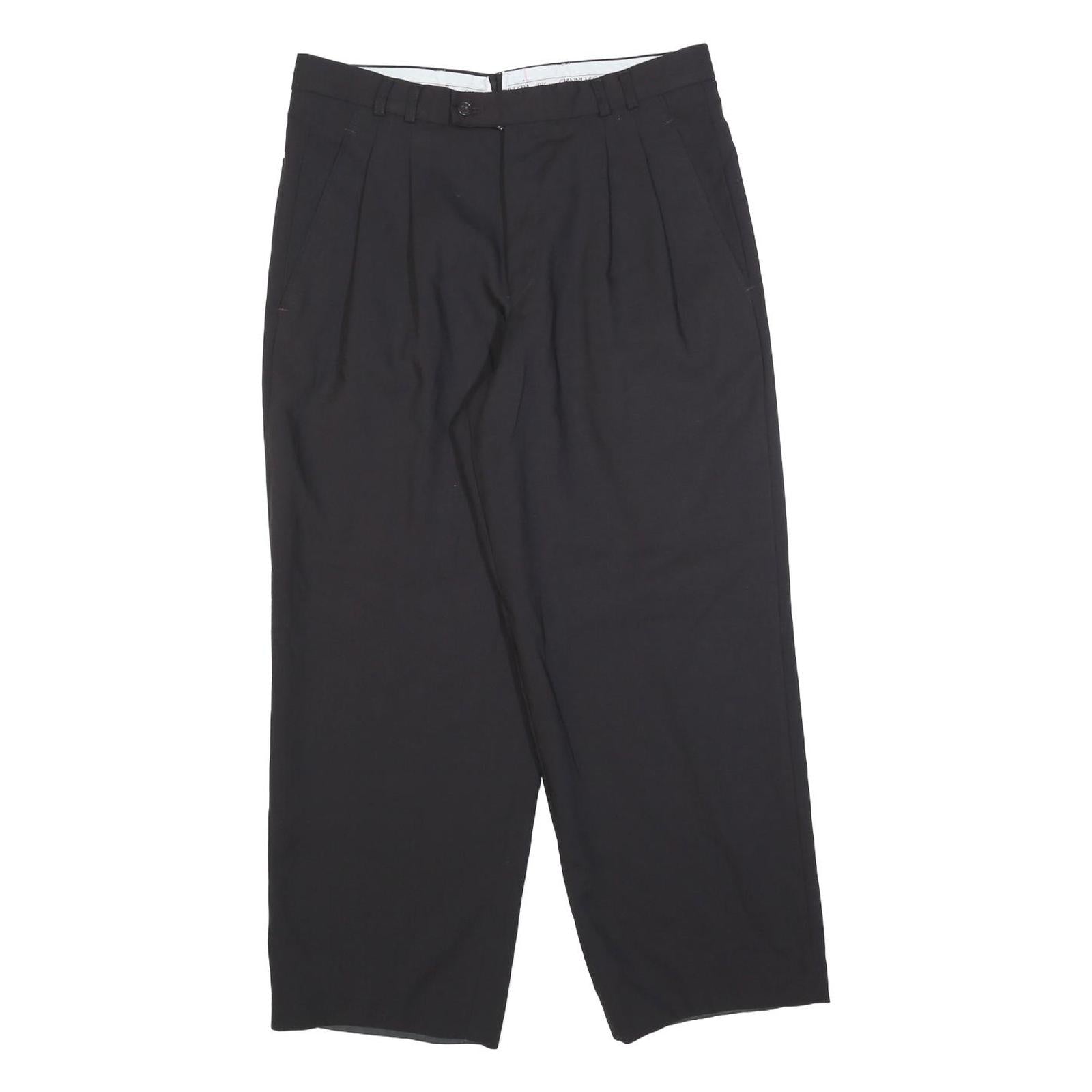 GIANNI VERA Womens Wool Blend Black Relaxed Straight Trousers W32 L27 Smart