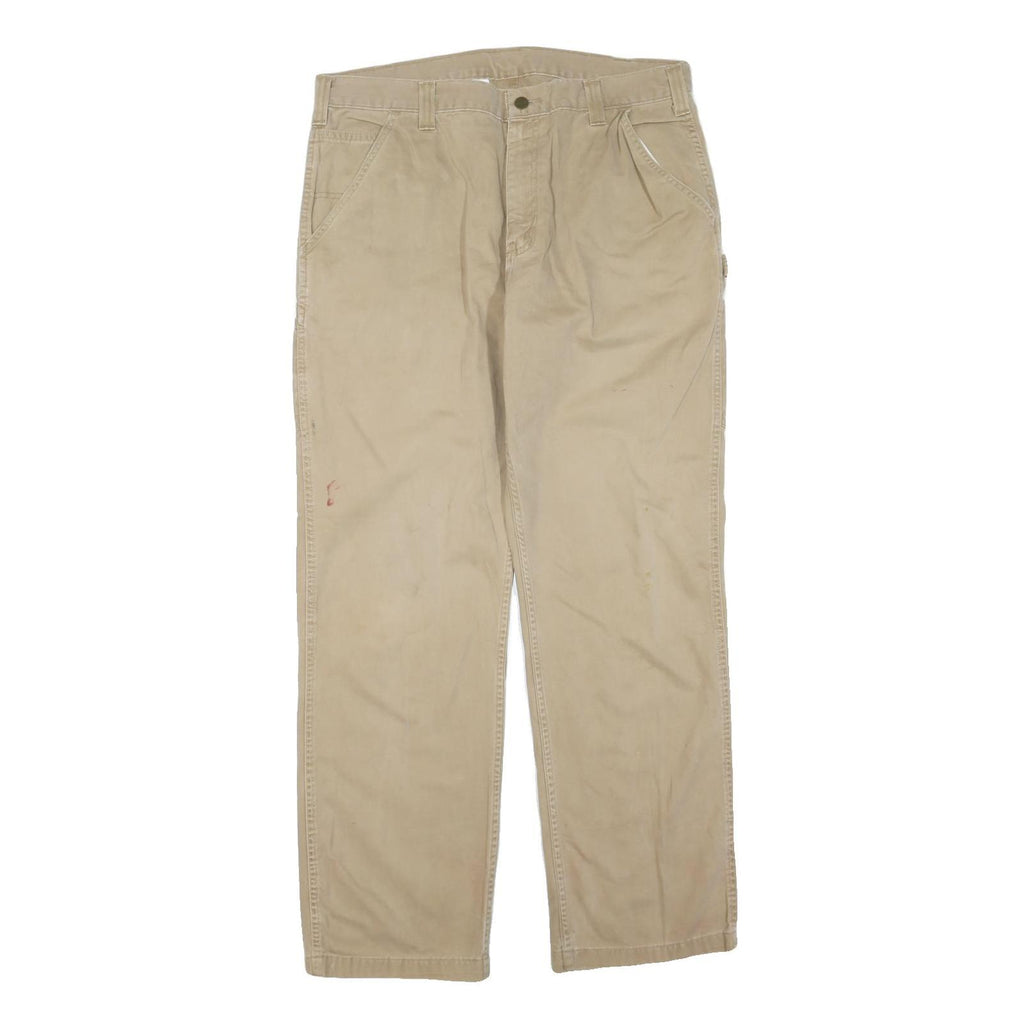 CARHARTT Mens Cotton Blend Beige Workwear Regular Fit Trousers W38 L32 Casual