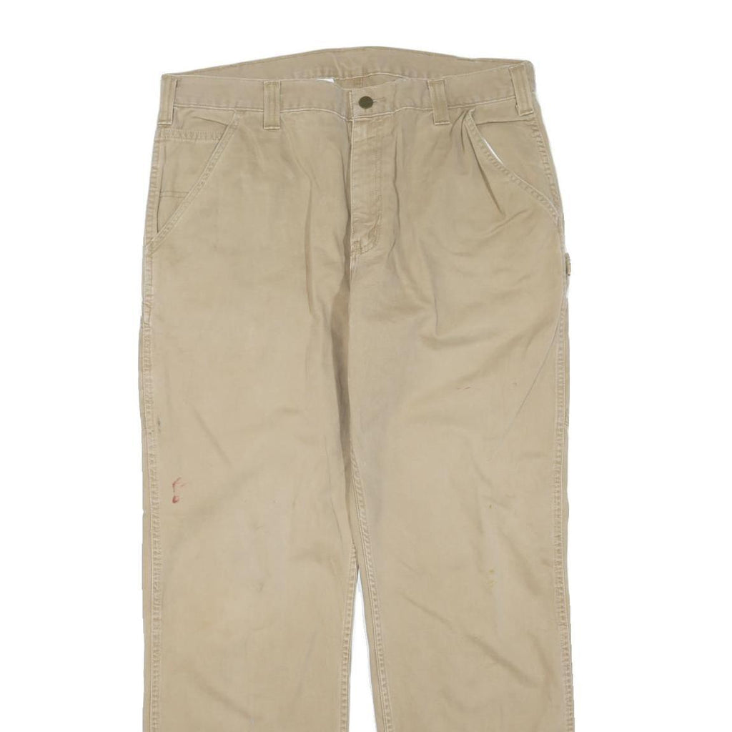 CARHARTT Mens Cotton Blend Beige Workwear Regular Fit Trousers W38 L32 Casual
