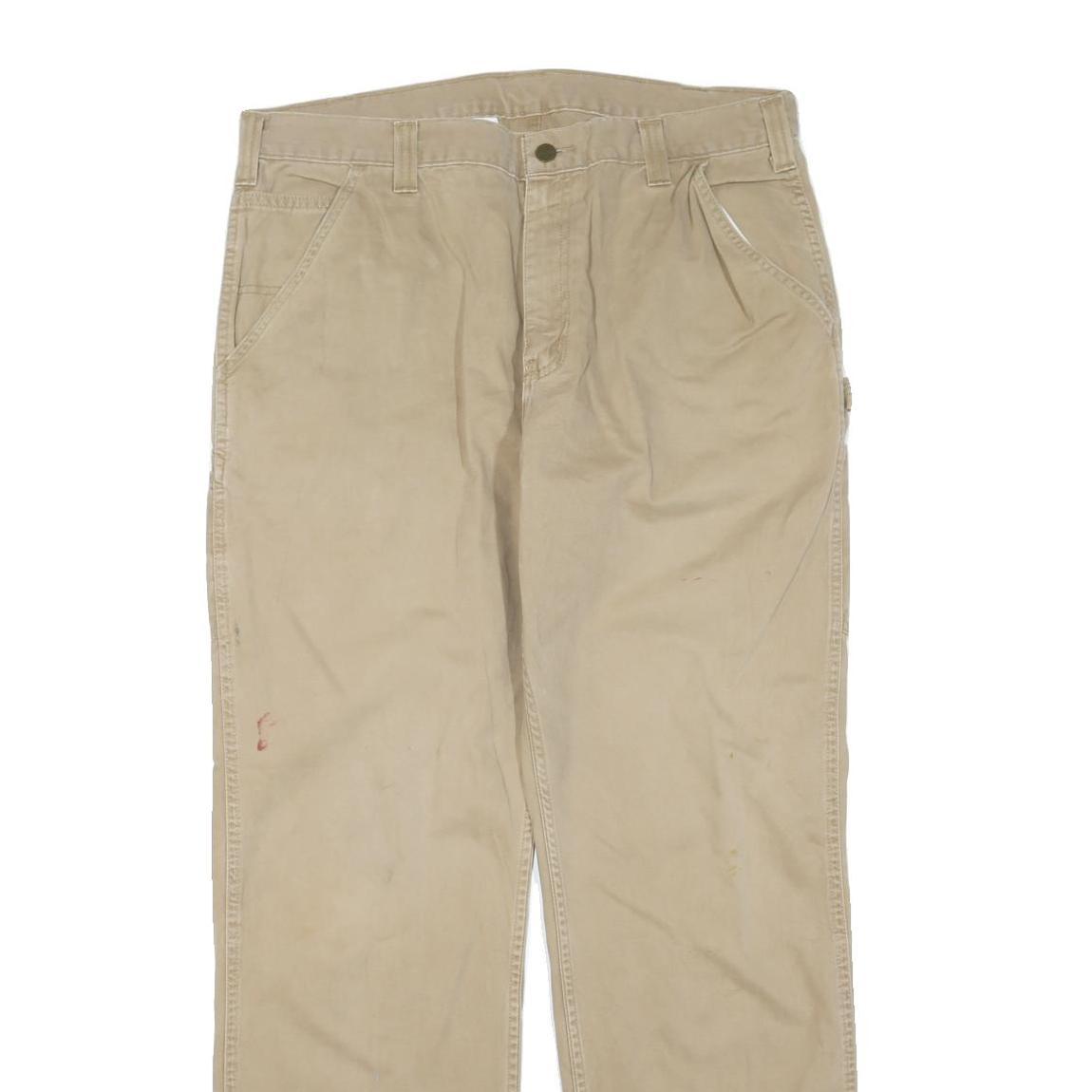 CARHARTT Mens Cotton Blend Beige Workwear Regular Fit Trousers W38 L32 Casual
