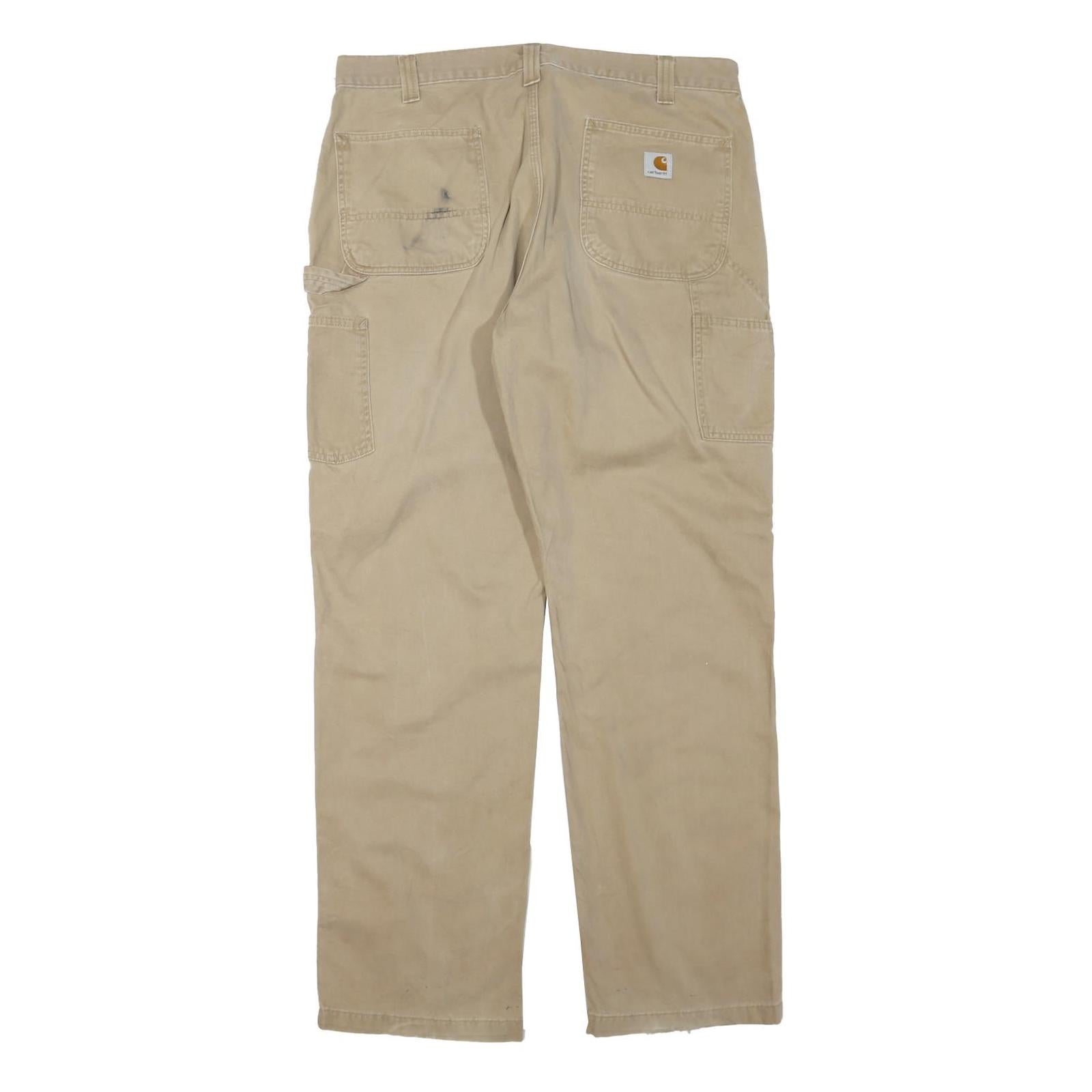 CARHARTT Mens Cotton Blend Beige Workwear Regular Fit Trousers W38 L32 Casual