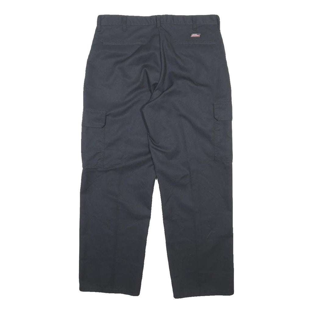 DICKIES Mens Cotton Blend Navy Relaxed Cargo Trousers W36 L30 Durable Workwear