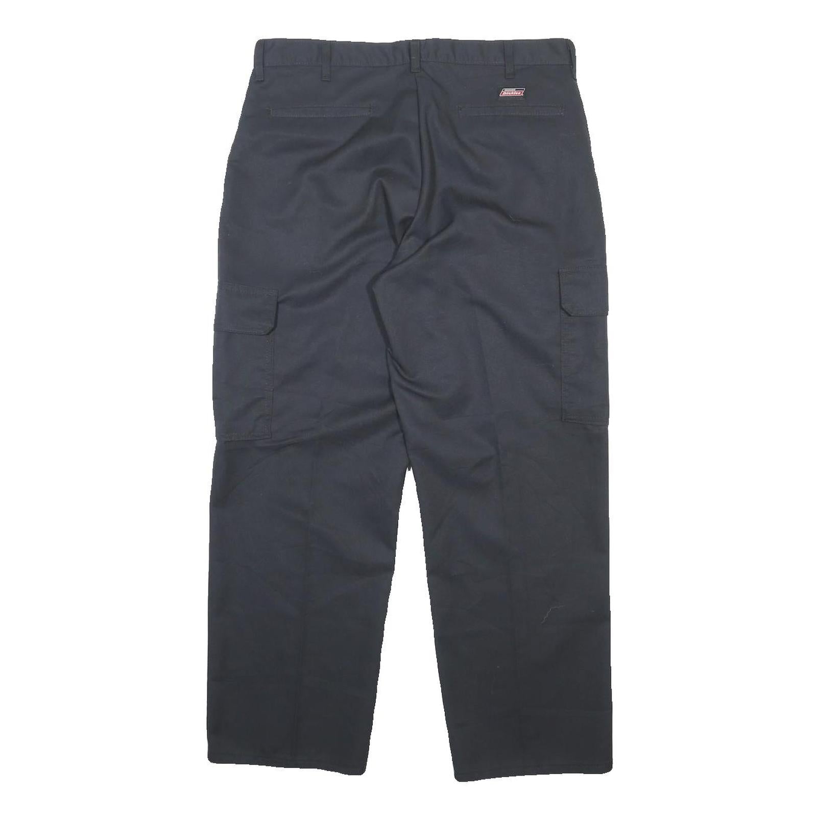 DICKIES Mens Cotton Blend Navy Relaxed Cargo Trousers W36 L30 Durable Workwear
