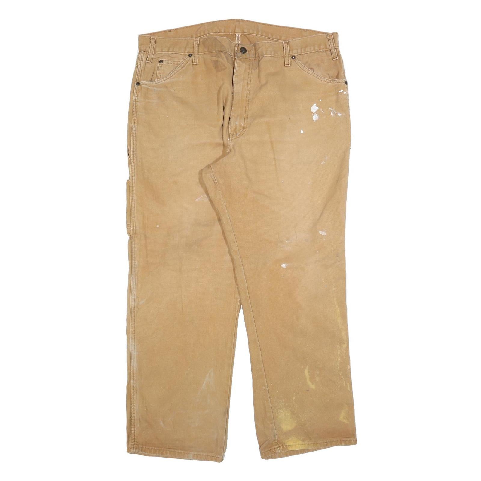 DICKIES Mens Regular Fit Beige Denim W40 L30 Carpenter Work Jeans Zip Closure