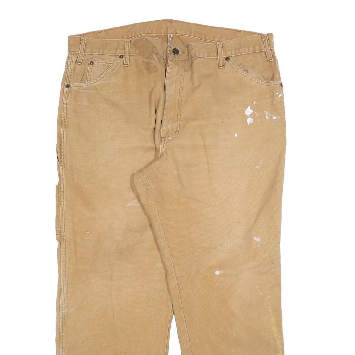 DICKIES Mens Regular Fit Beige Denim W40 L30 Carpenter Work Jeans Zip Closure