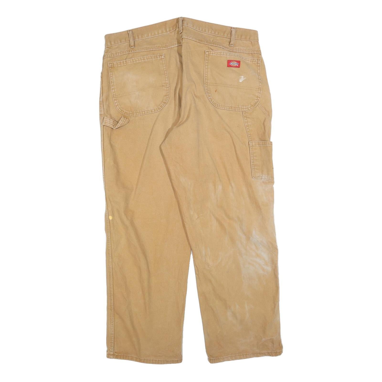 DICKIES Mens Regular Fit Beige Denim W40 L30 Carpenter Work Jeans Zip Closure