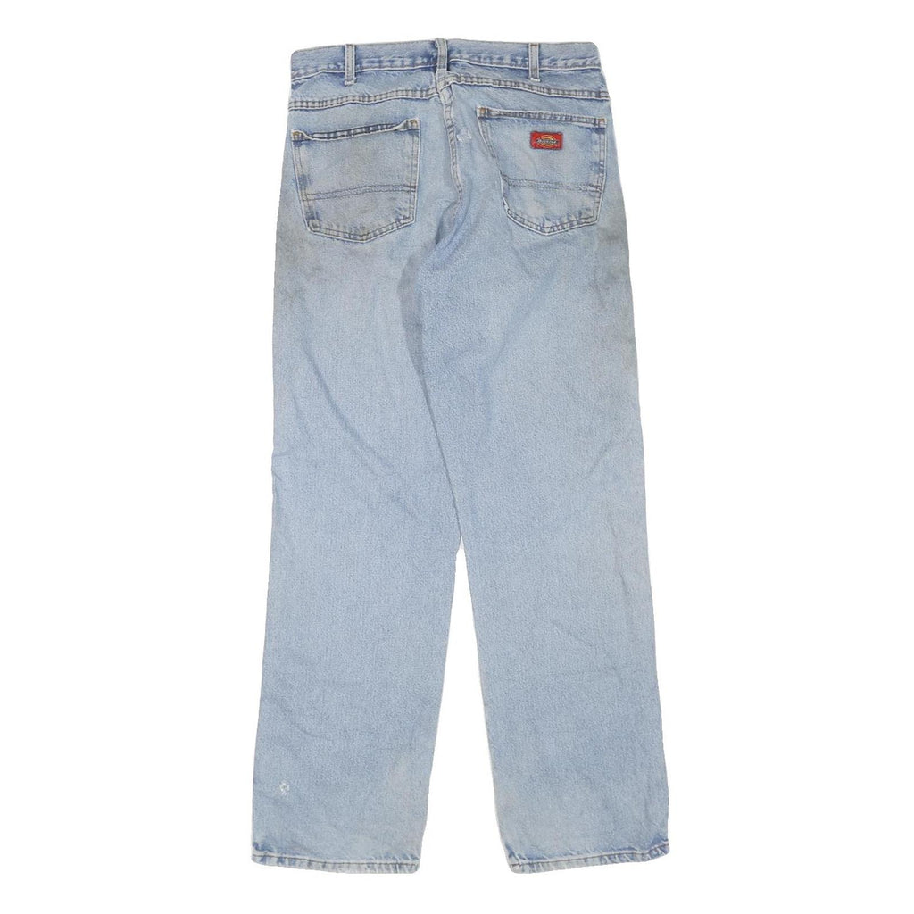 DICKIES Mens Jeans Blue Regular Straight Denim Light W32 L32 Cotton Blend Zip