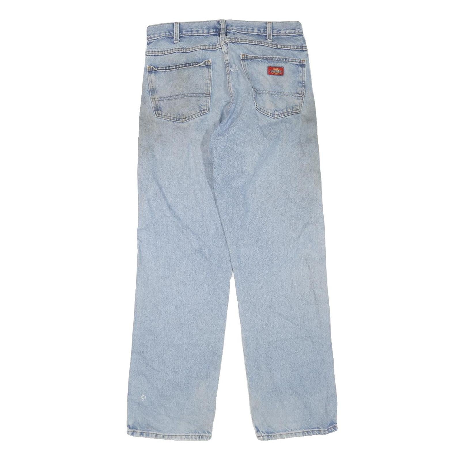 DICKIES Mens Jeans Blue Regular Straight Denim Light W32 L32 Cotton Blend Zip