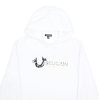TRUE RELIGION Mens White Cotton Blend Pullover Hoodie M Logo Graphic Casual