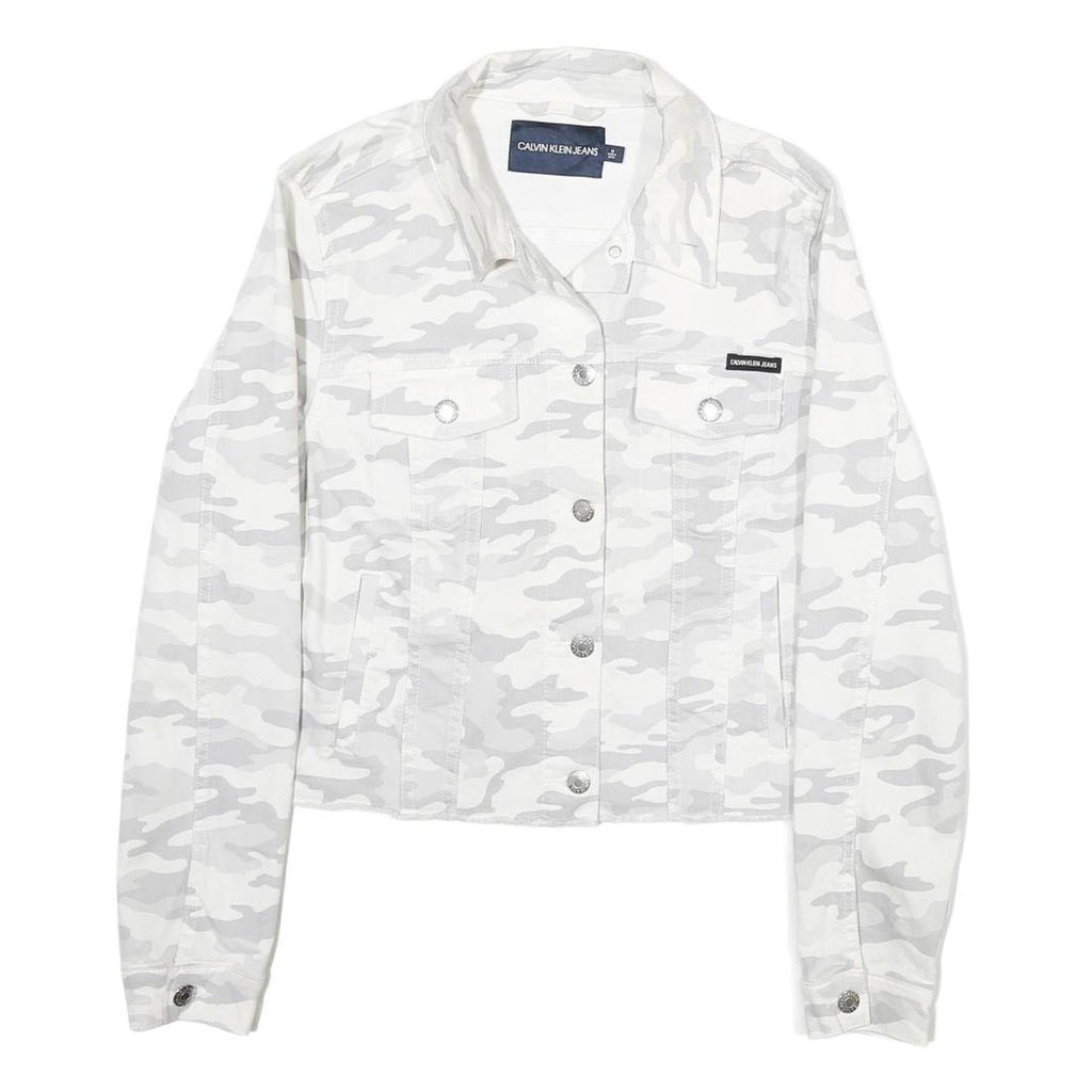 CALVIN KLEIN Womens White & Grey Camouflage Cotton Button Jacket M Casual
