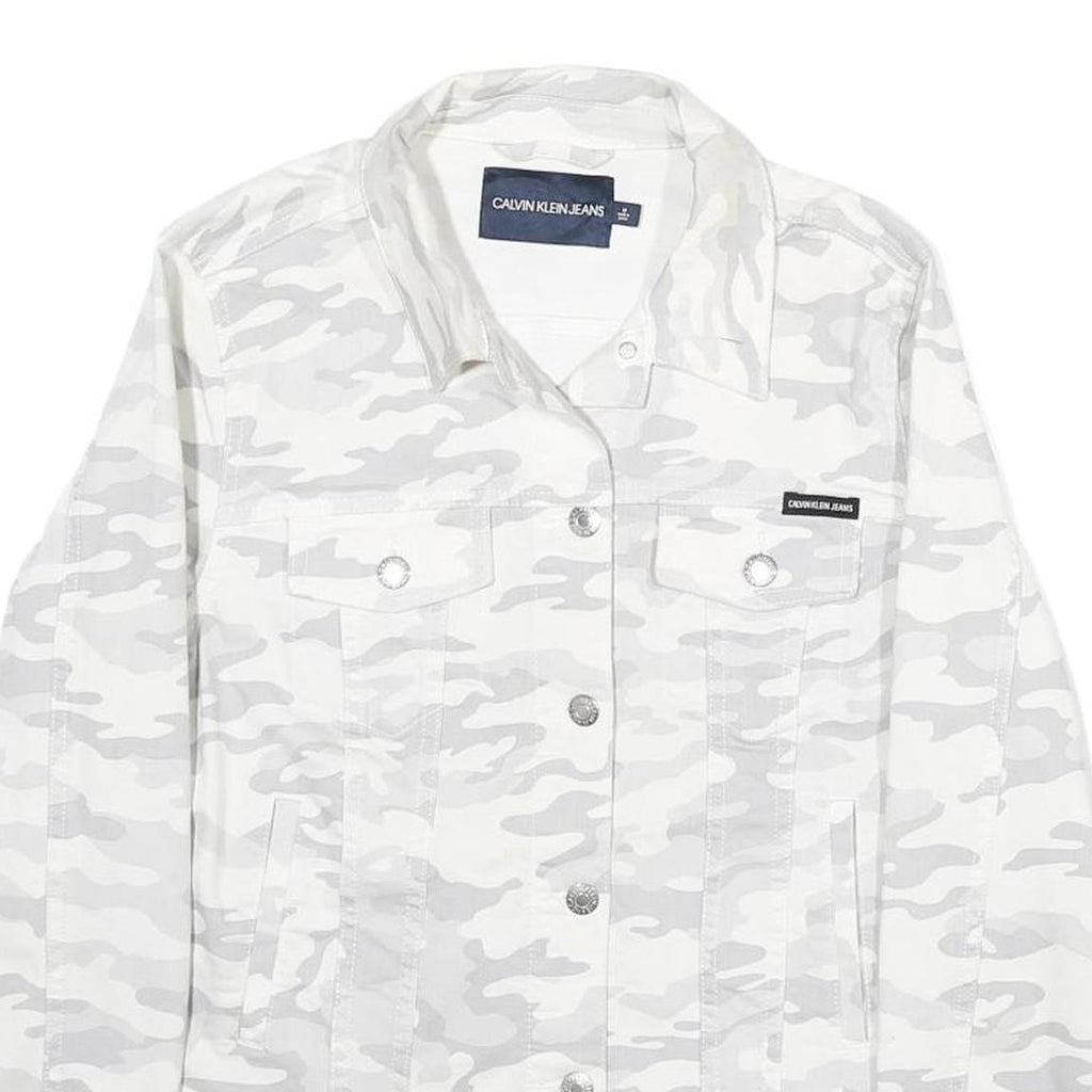 CALVIN KLEIN Womens White & Grey Camouflage Cotton Button Jacket M Casual