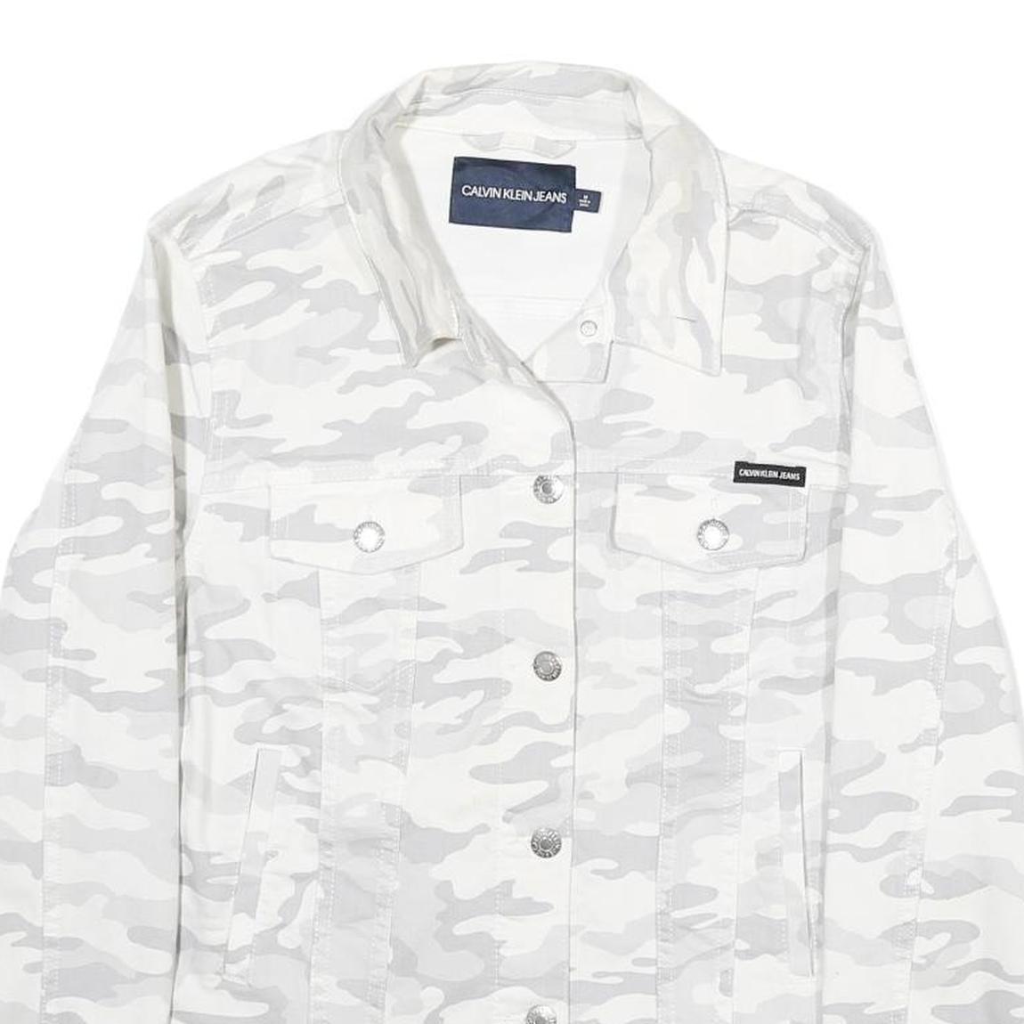 CALVIN KLEIN Womens White & Grey Camouflage Cotton Button Jacket M Casual