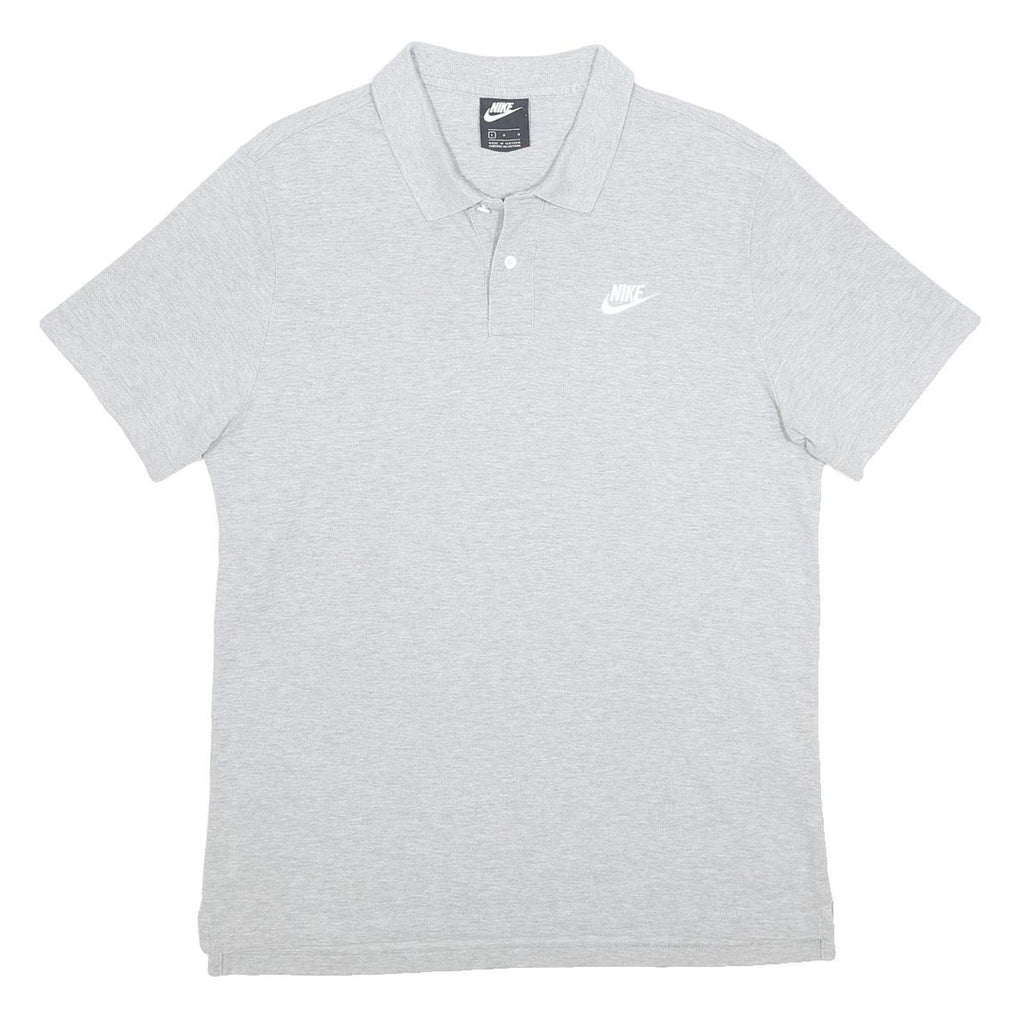 NIKE Mens Grey Short Sleeve Plain Polo Shirt L Casual Cotton