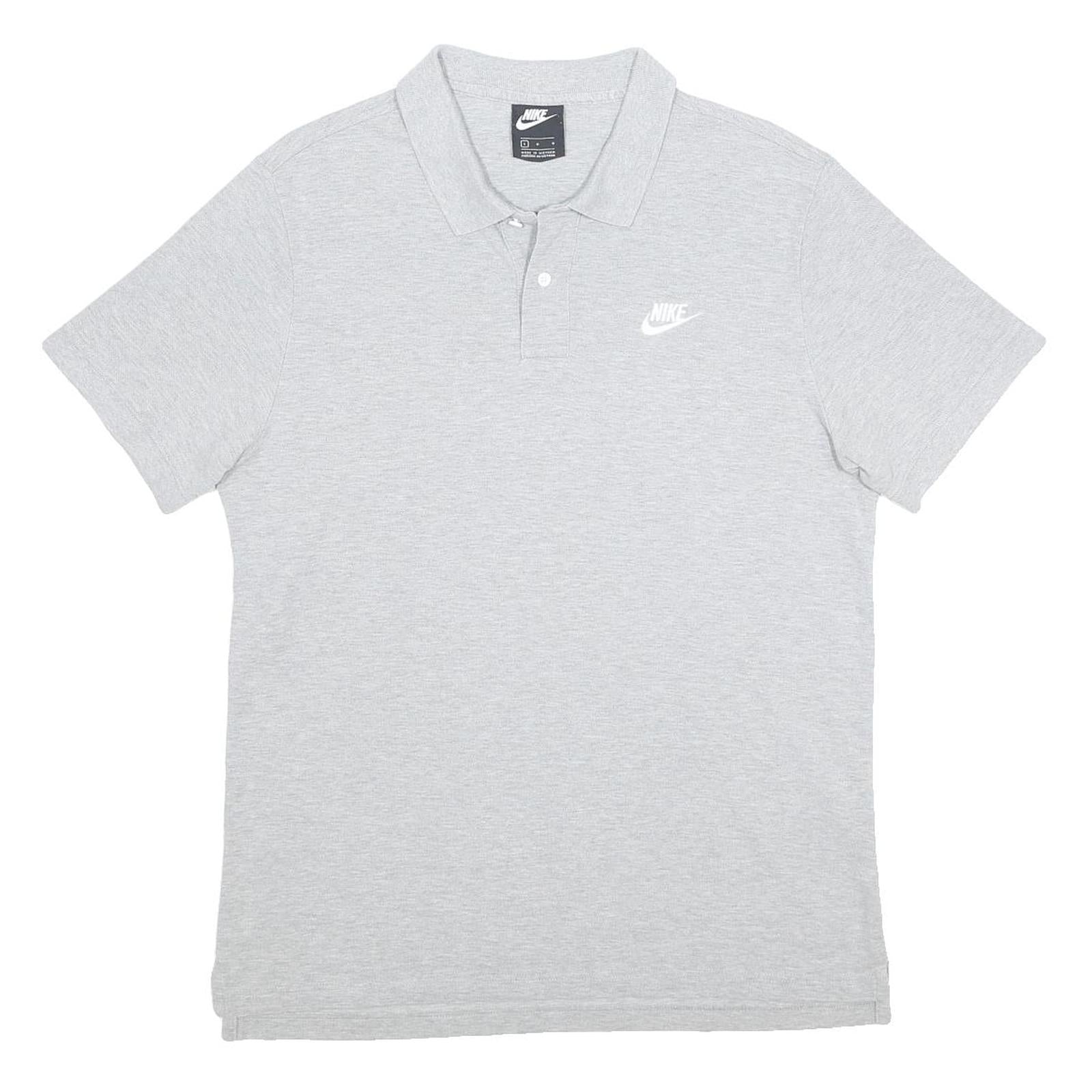 NIKE Mens Grey Short Sleeve Plain Polo Shirt L Casual Cotton