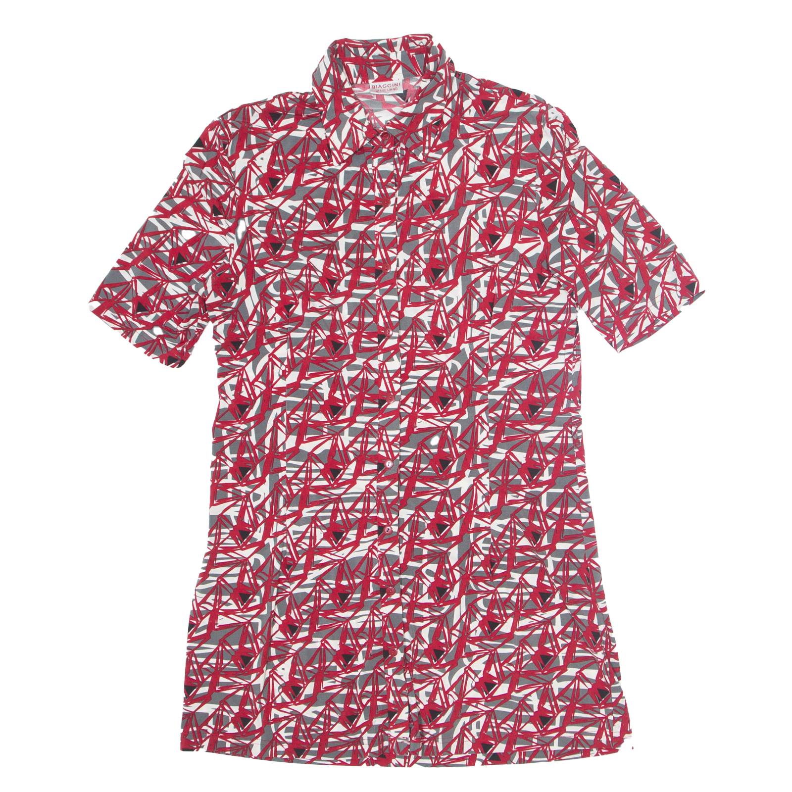 BIAGGINI Womens Shirt Dress Red Crazy Pattern Short Sleeve Knee Length M