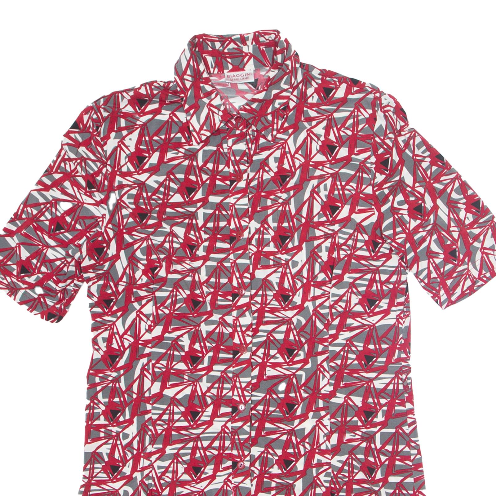 BIAGGINI Womens Shirt Dress Red Crazy Pattern Short Sleeve Knee Length M