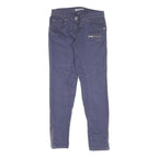 Womens Slim Cotton Blend Blue Trousers W26 L28 Zip Closure Modern Stylish