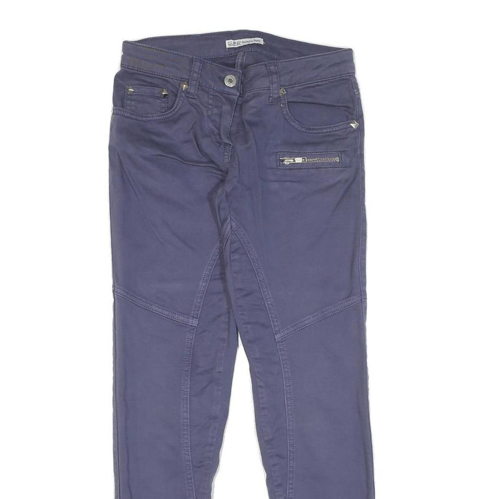 Womens Slim Cotton Blend Blue Trousers W26 L28 Zip Closure Modern Stylish