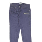 Womens Slim Cotton Blend Blue Trousers W26 L28 Zip Closure Modern Stylish