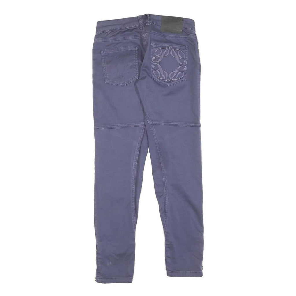 Womens Slim Cotton Blend Blue Trousers W26 L28 Zip Closure Modern Stylish