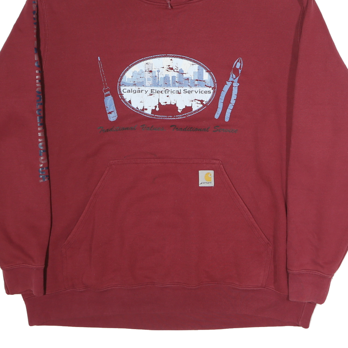 CARHARTT Mens Maroon Calgary Electrical Services Pullover XL Hooded Sweatshirt