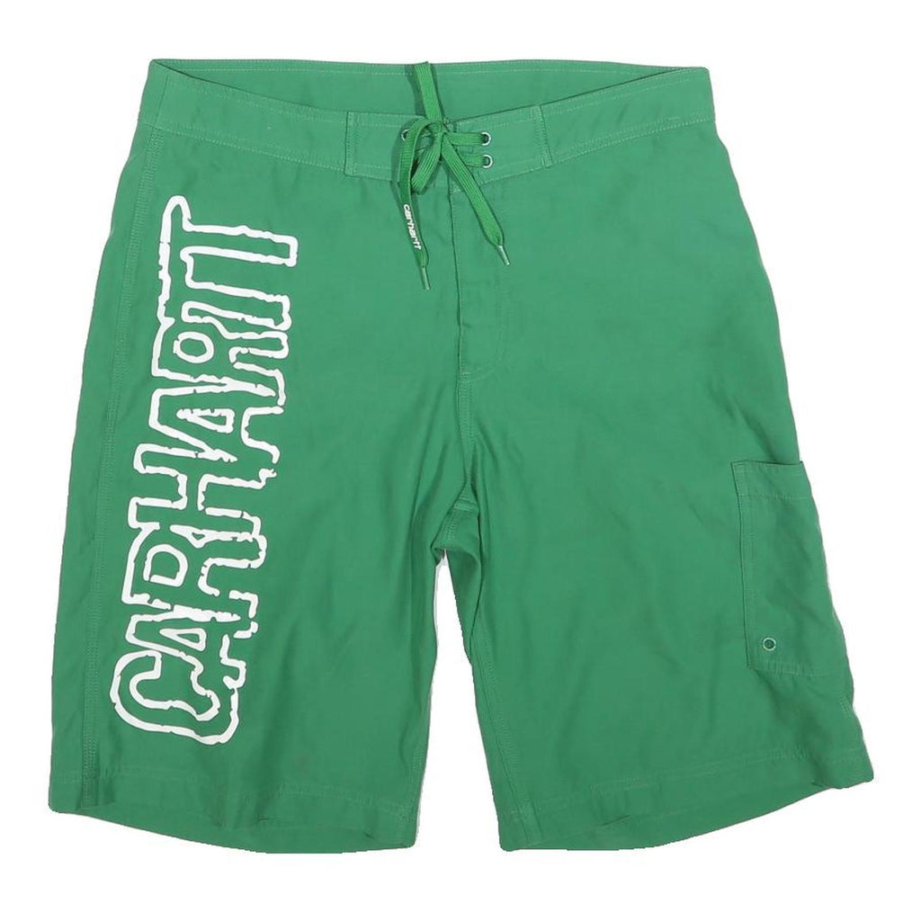 CARHARTT Mens Shorts Green Polyester Blend Casual M W32 Logo Print Drawstring