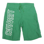 CARHARTT Mens Shorts Green Polyester Blend Casual M W32 Logo Print Drawstring
