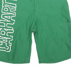 CARHARTT Mens Shorts Green Polyester Blend Casual M W32 Logo Print Drawstring