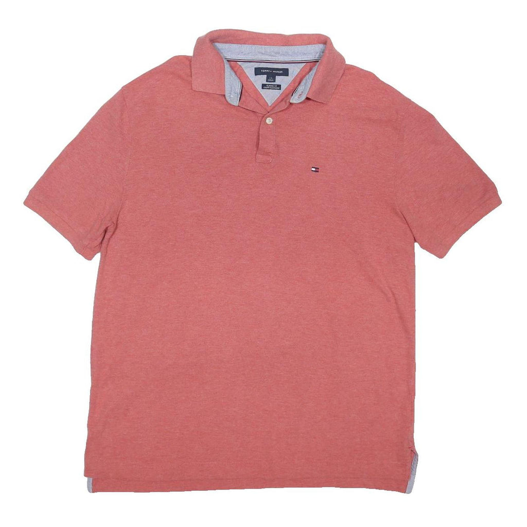 TOMMY HILFIGER Mens Red Short Sleeve Plain L Polo Shirt Cotton Blend Casual