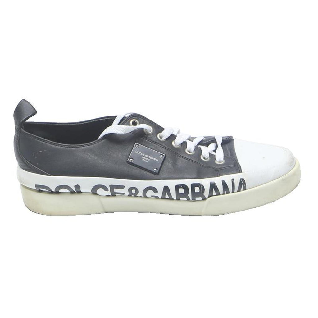 DOLCE & GABBANA Leather Mens Low Top Trainers Black White UK 7.5 Designer