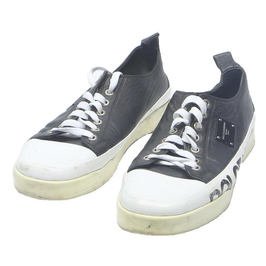 DOLCE & GABBANA Leather Mens Low Top Trainers Black White UK 7.5 Designer