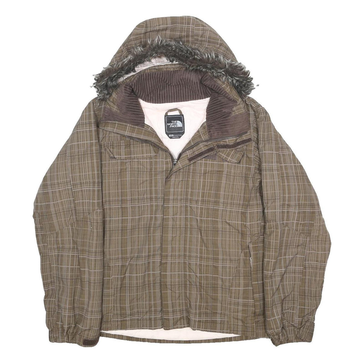 THE NORTH FACE Womens Brown Checked HyVent Jacket M Nylon Zip Hooded Outdoor