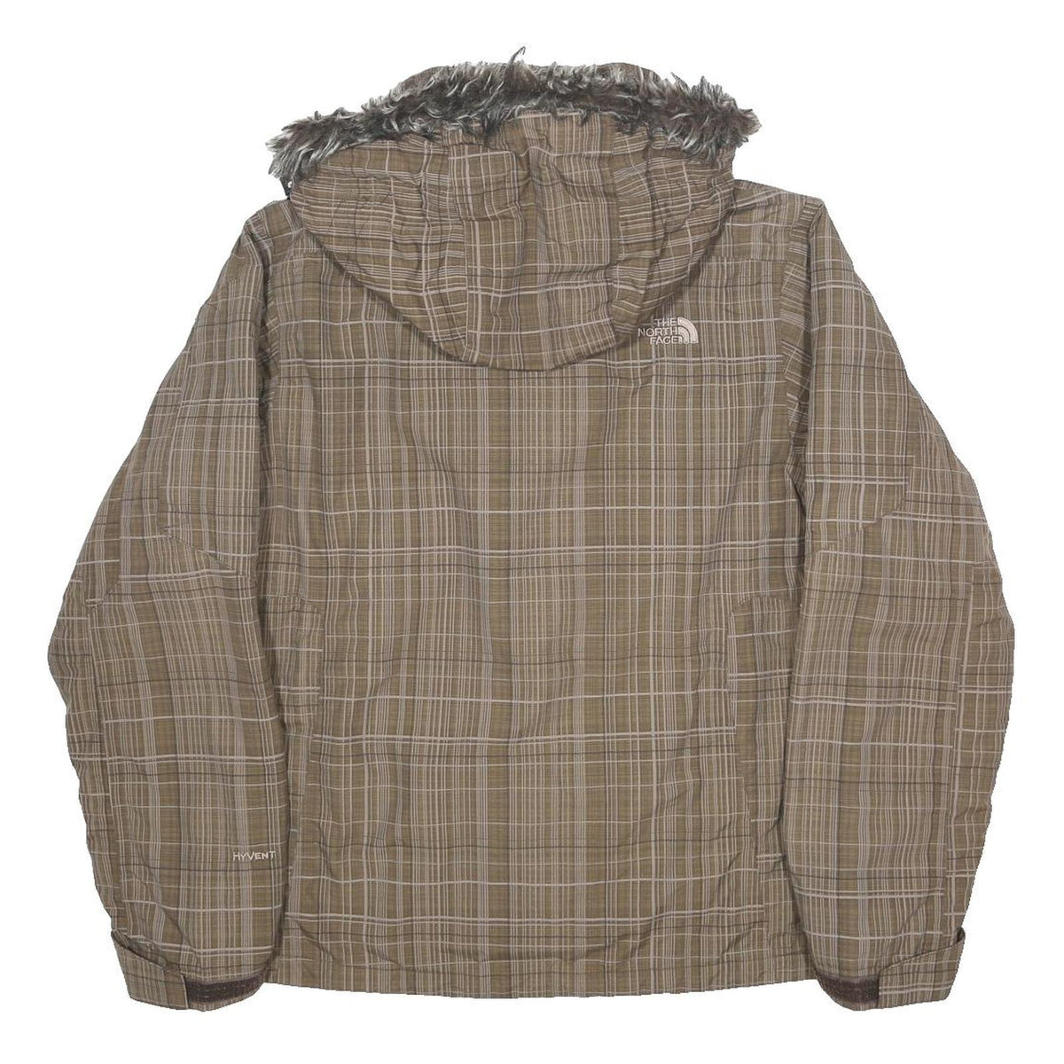 THE NORTH FACE Womens Brown Checked HyVent Jacket M Nylon Zip Hooded Outdoor