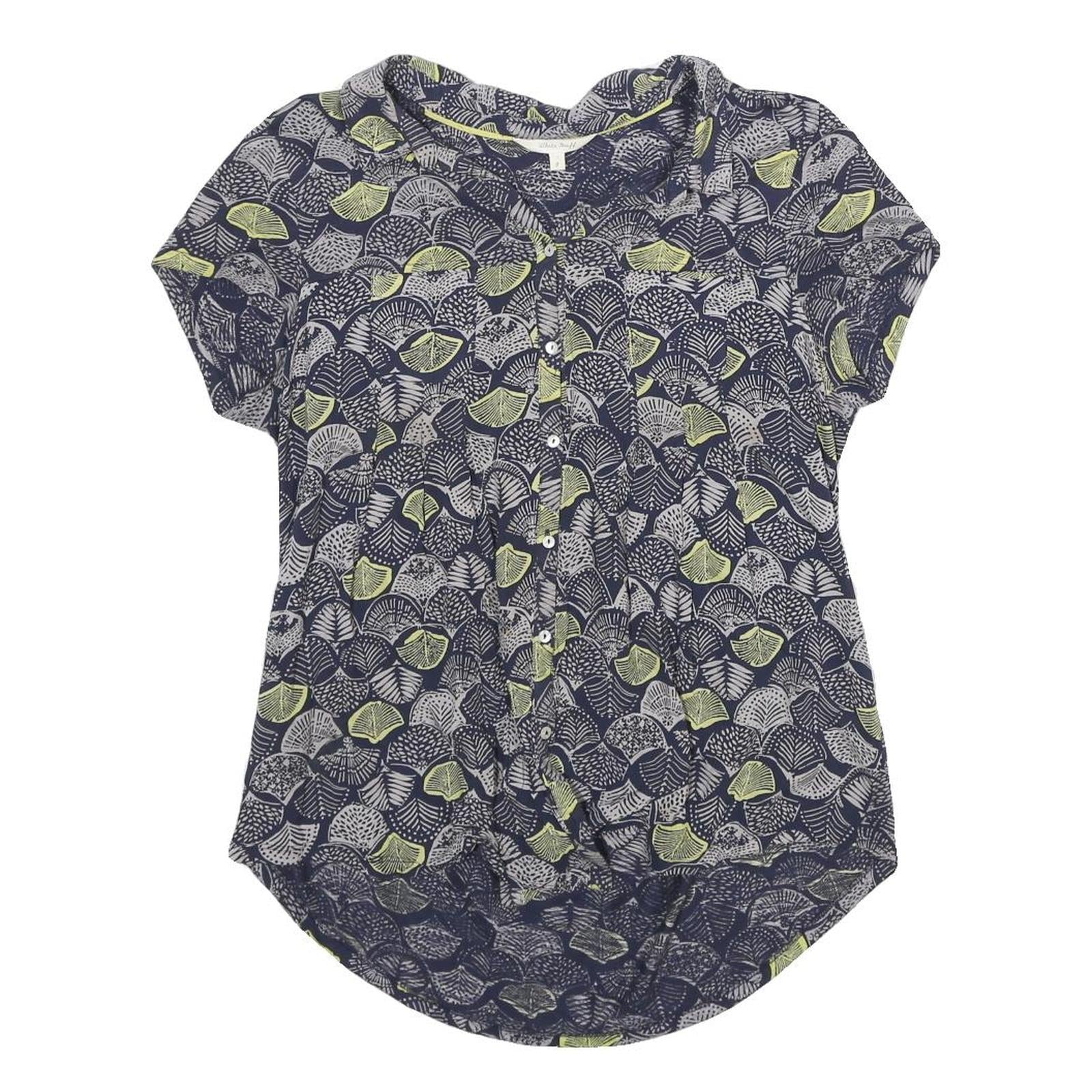 WHITE STUFF Womens Navy Blue & Pale Green Printed Short Sleeve Crew Neck Top UK